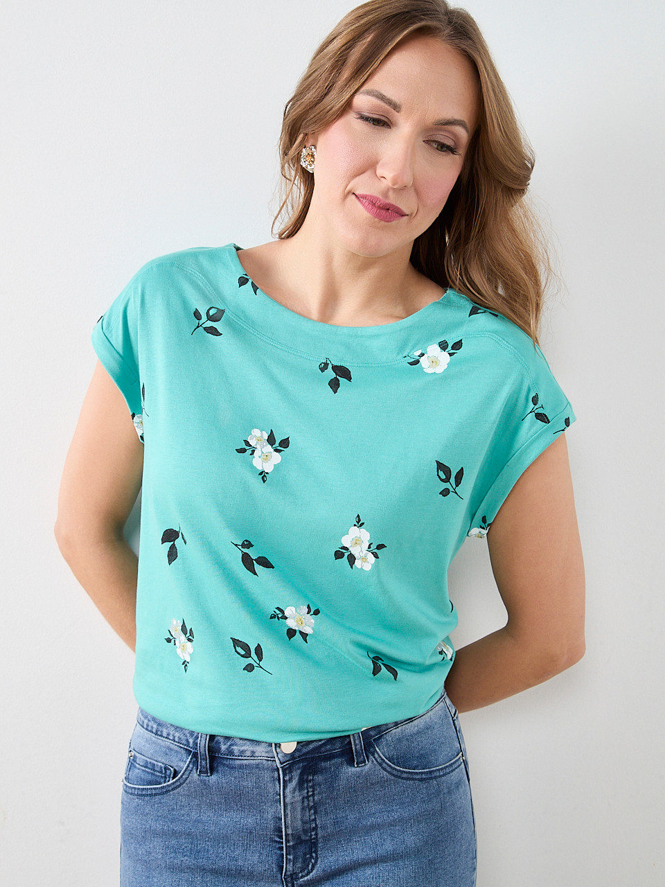 Short Sleeve Cuff Boatneck Tee