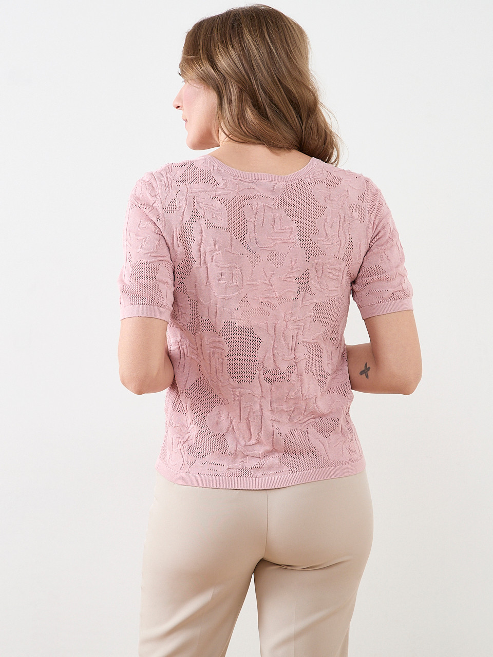 Short Sleeve Mesh Pattern Sweater