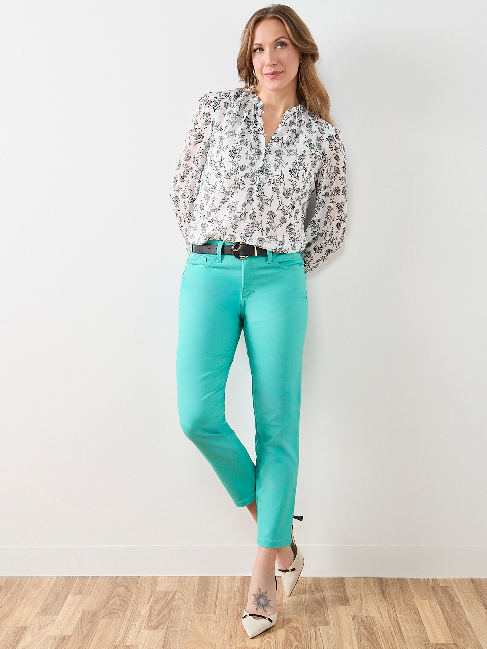 Smocked Cuff Button Front Blouse