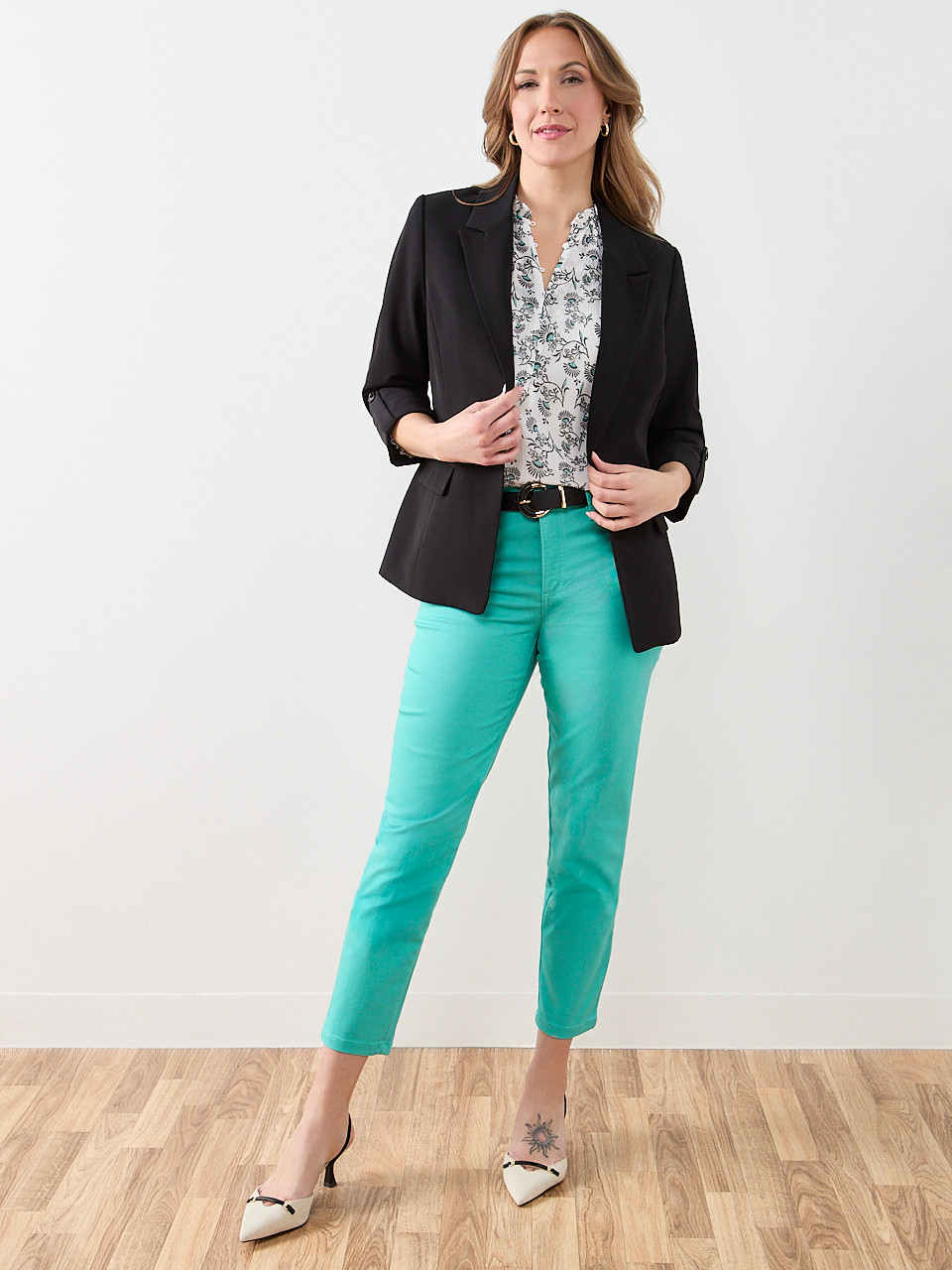 Smocked Cuff Button Front Blouse