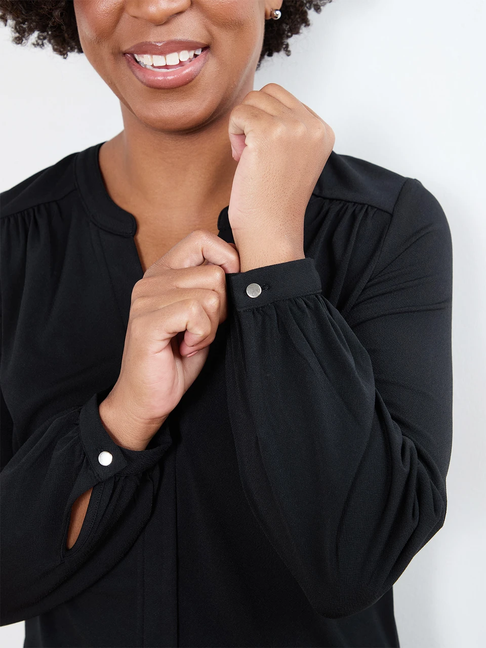 Petite V-Neck Crepe Top in Black
