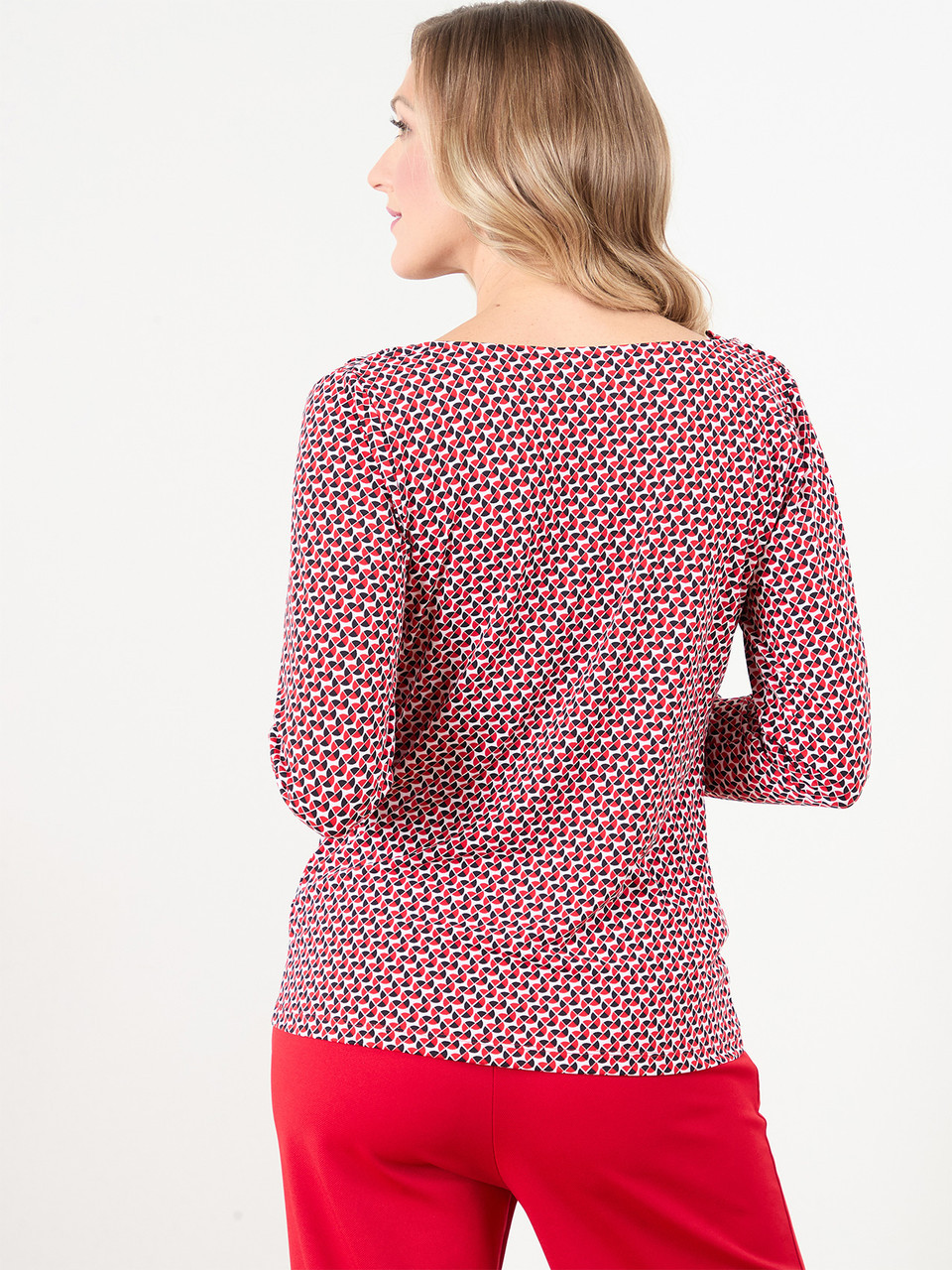 Long Sleeve Cowl Neck Top in Red & White