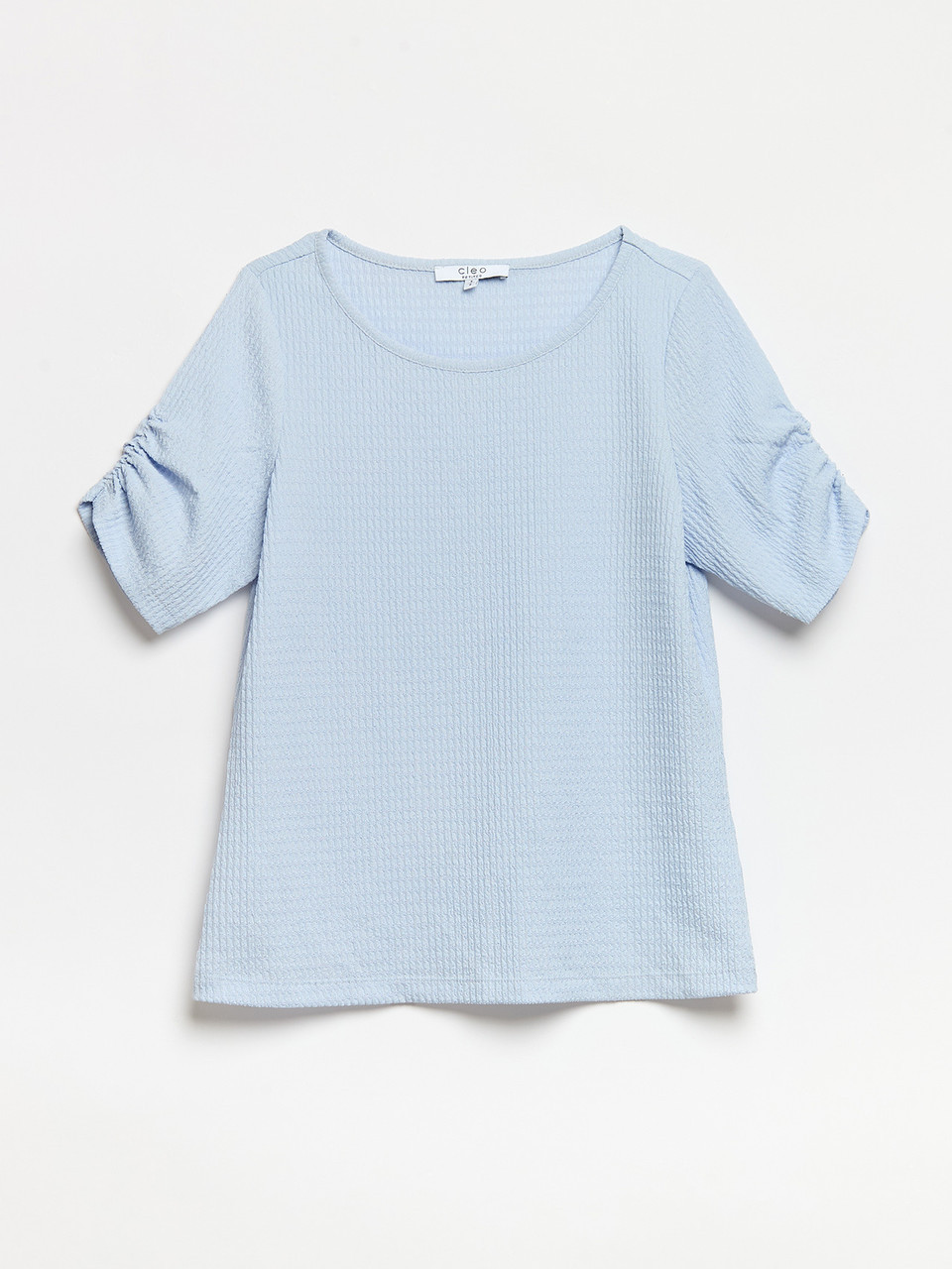 Petite Textured Ruched-Sleeve Top in Cornflower