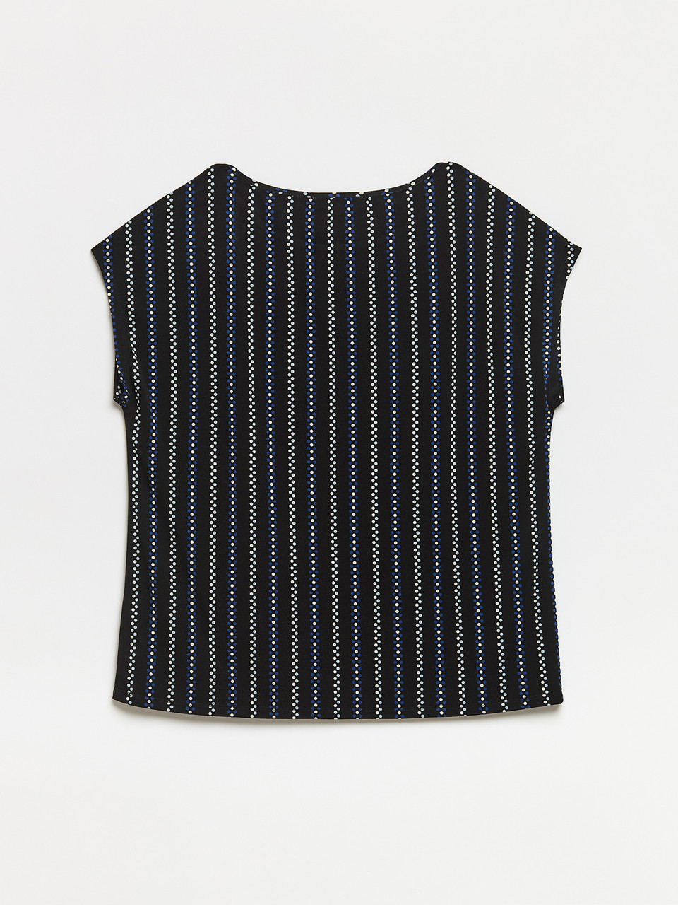 Cap Sleeve Crepe Top in Black with White Stripe