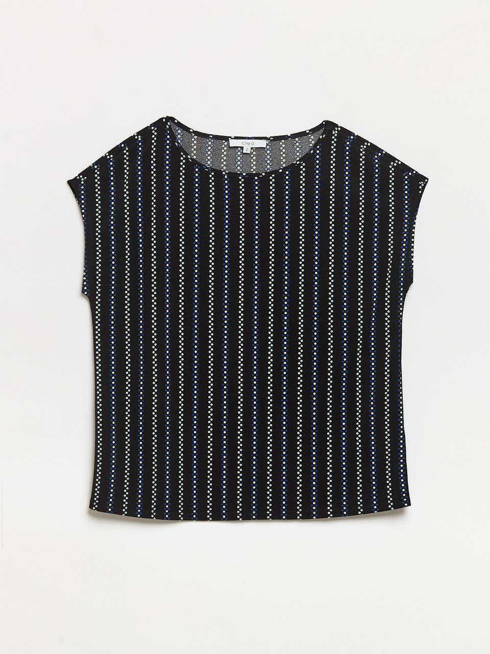 Cap Sleeve Crepe Top in Black with White Stripe