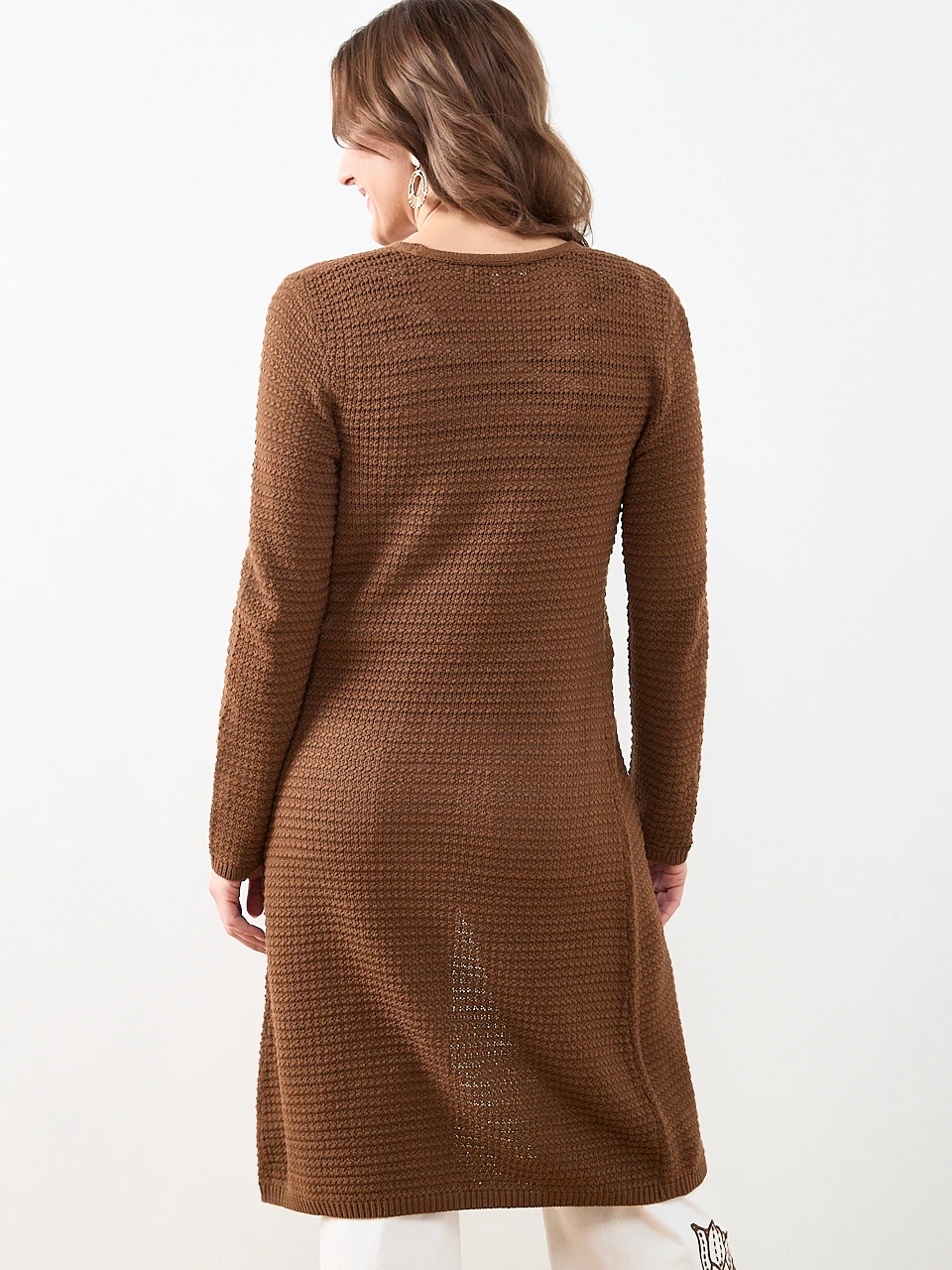 Long Sleeve Textured Cardigan Sweater in Tobacco
