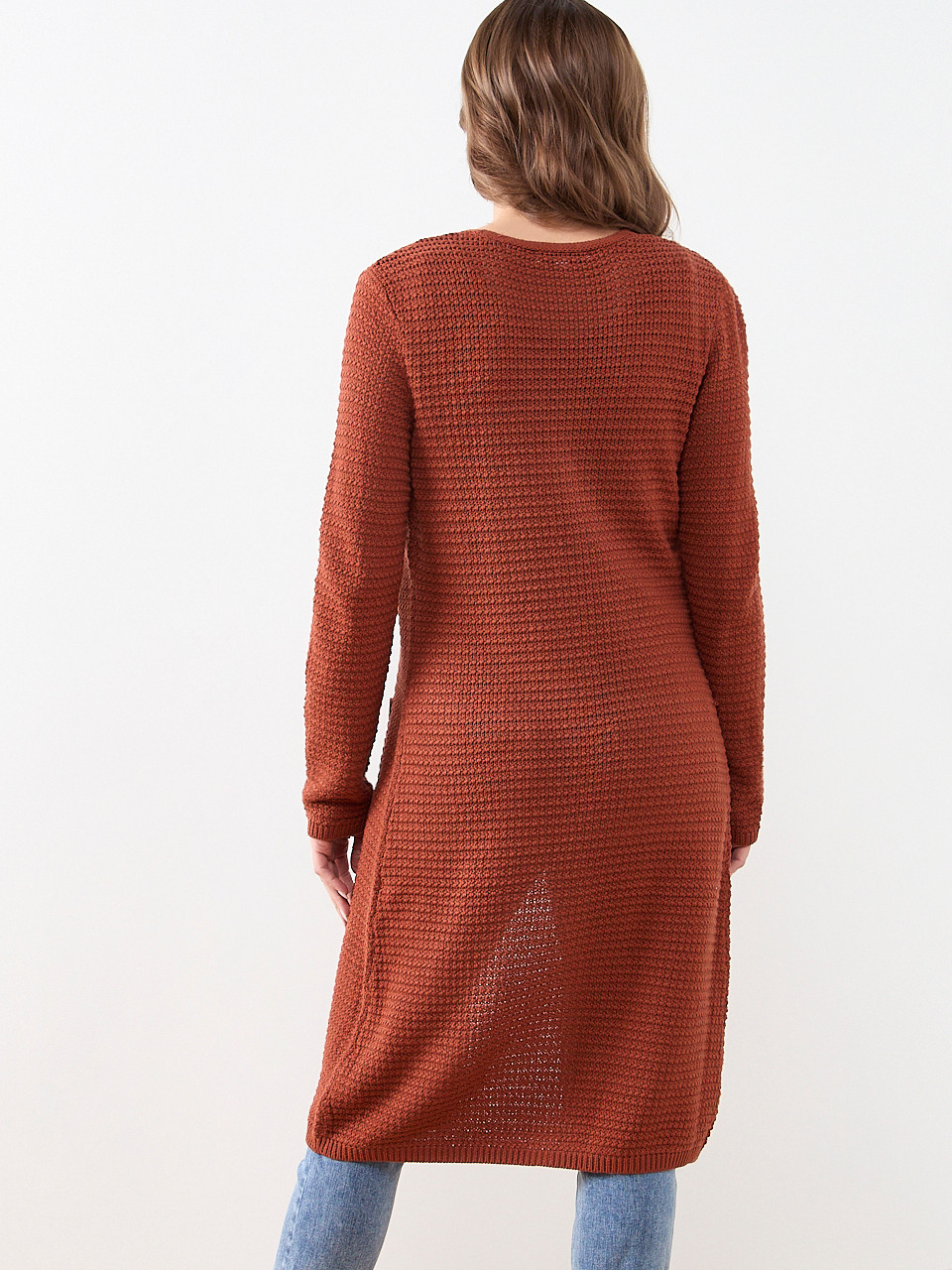 Long Sleeve Textured Cardigan Sweater in Terracotta