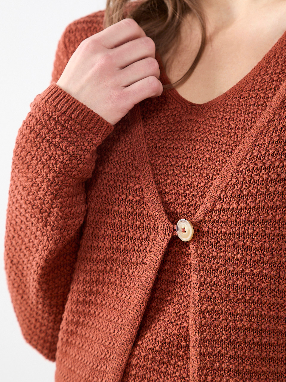 Long Sleeve Textured Cardigan Sweater in Terracotta