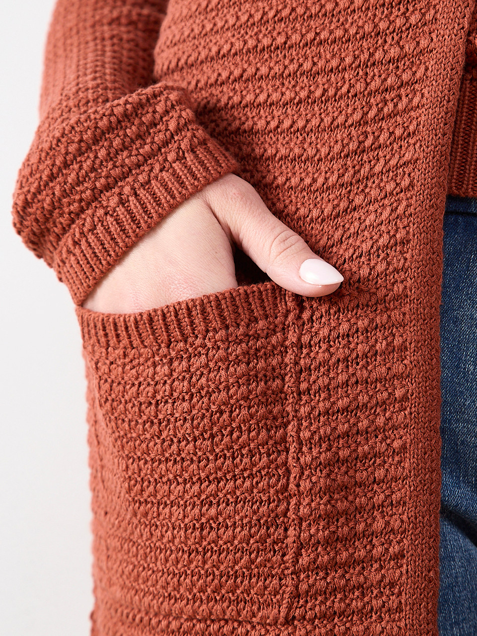 Long Sleeve Textured Cardigan Sweater in Terracotta