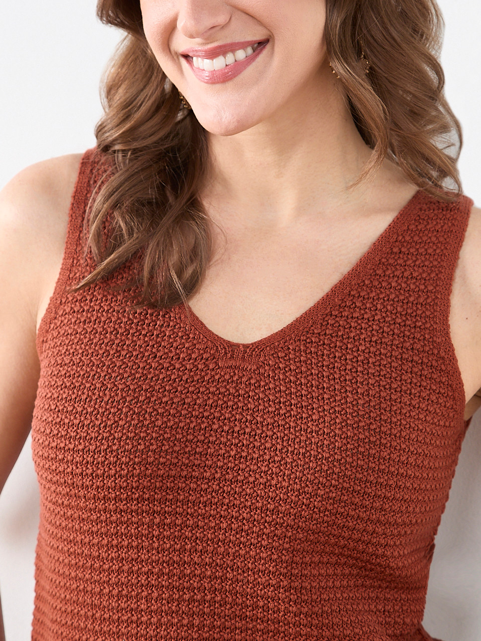 Sleeveless Textured V-Neck Sweater in Terracotta