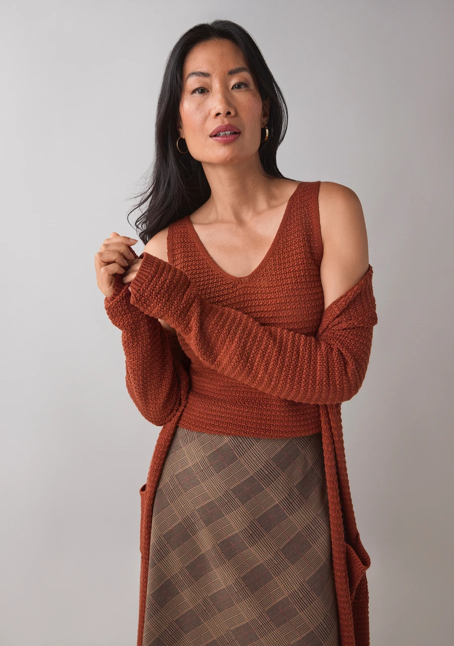 Sleeveless Textured V-Neck Sweater in Terracotta