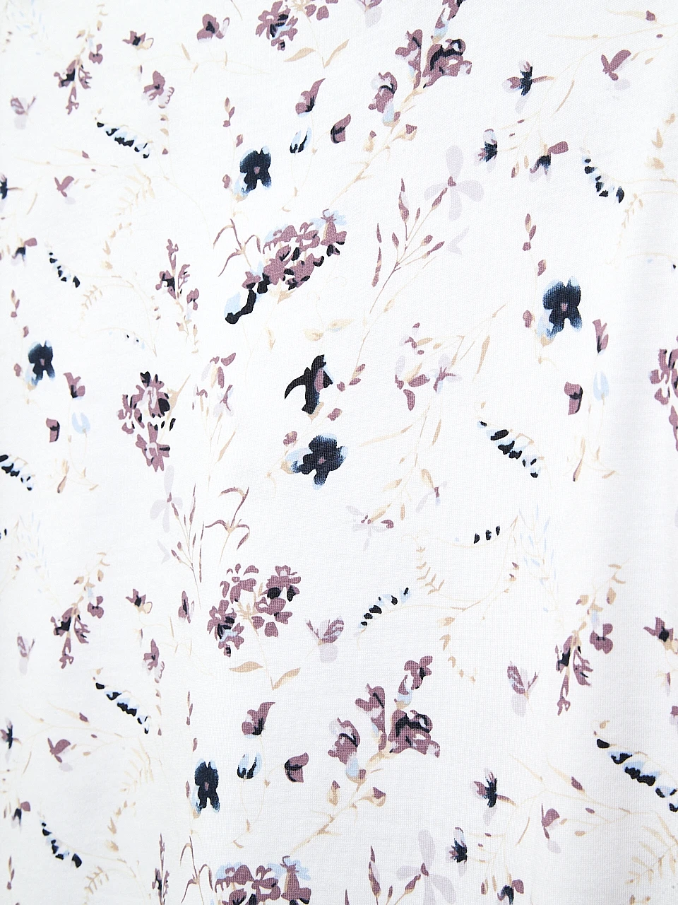 Ruched Elbow Sleeve Scoop Neck Tee in White Floral