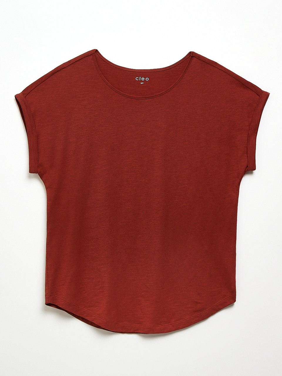 Short Cuffed Sleeve Slub Boat Neck Tee in Terracotta