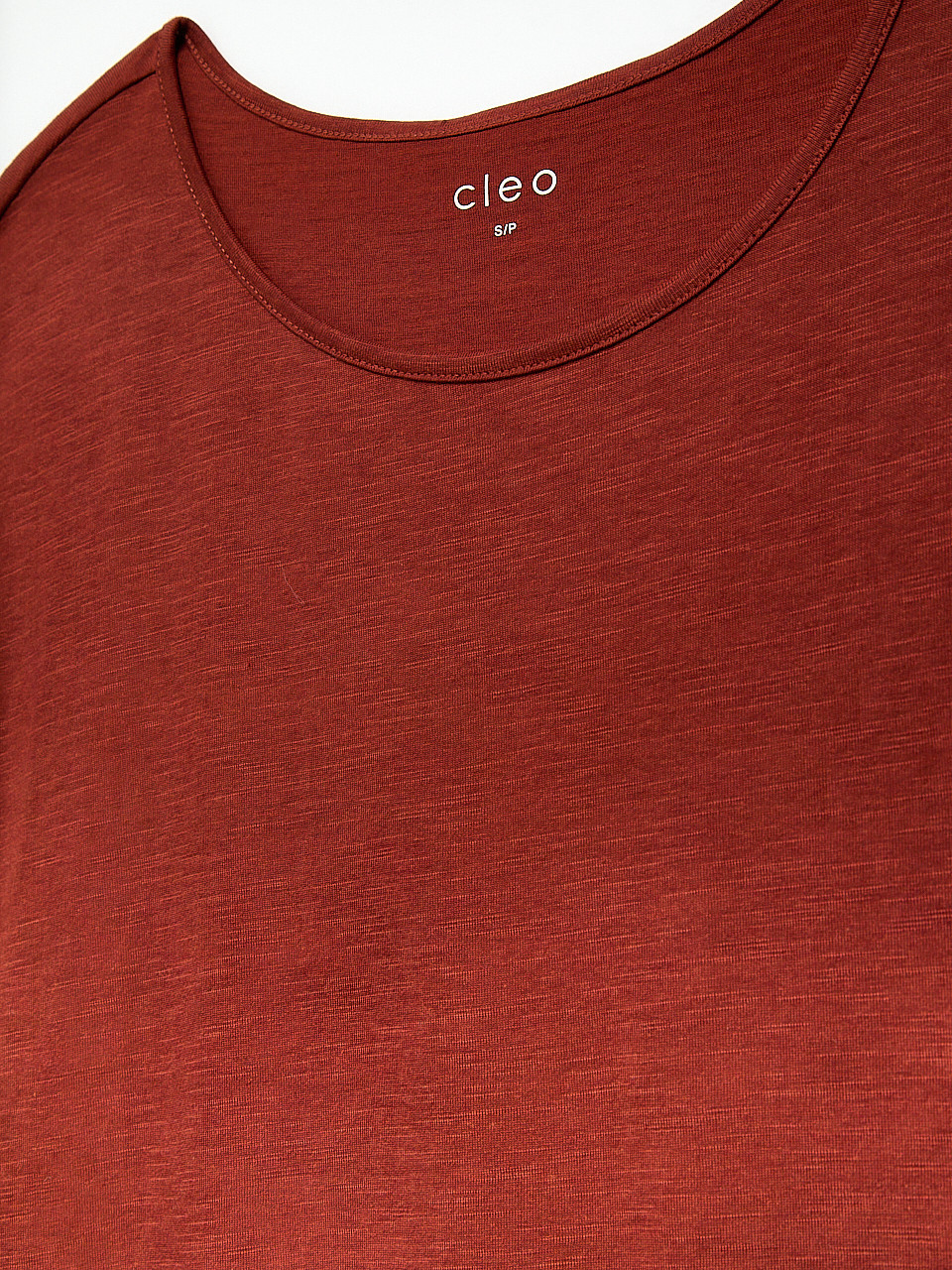 Short Cuffed Sleeve Slub Boat Neck Tee in Terracotta