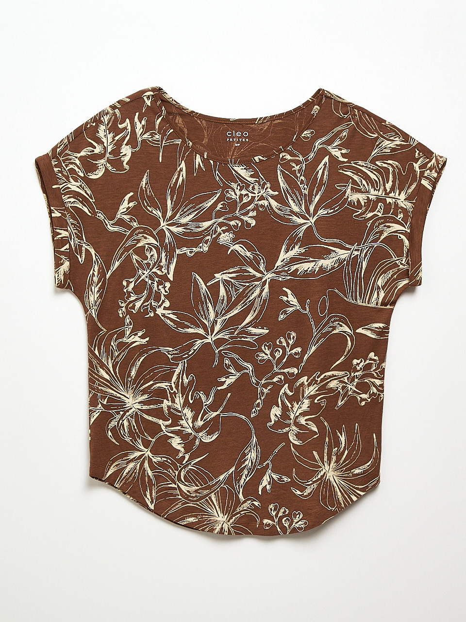 Petite Short Cuffed Sleeve Slub Boat Neck Tee in Tobacco Sketch