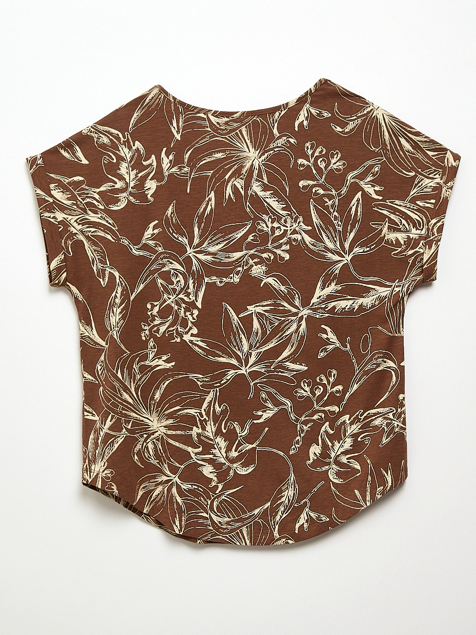 Petite Short Cuffed Sleeve Slub Boat Neck Tee in Tobacco Sketch