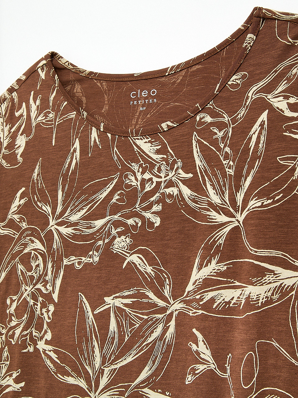 Petite Short Cuffed Sleeve Slub Boat Neck Tee in Tobacco Sketch