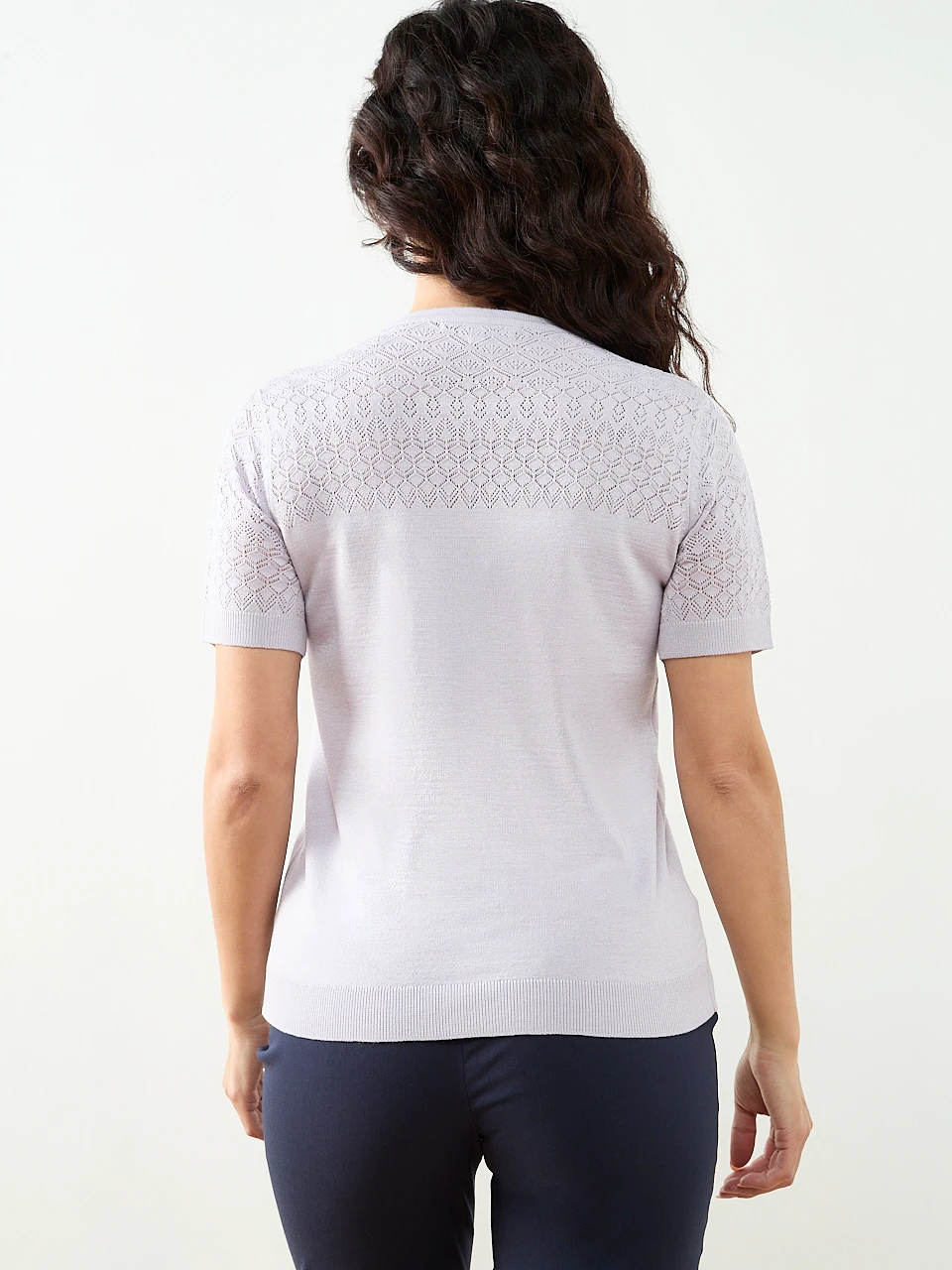 Petite Short Sleeve Pointelle Sweater in Lavender