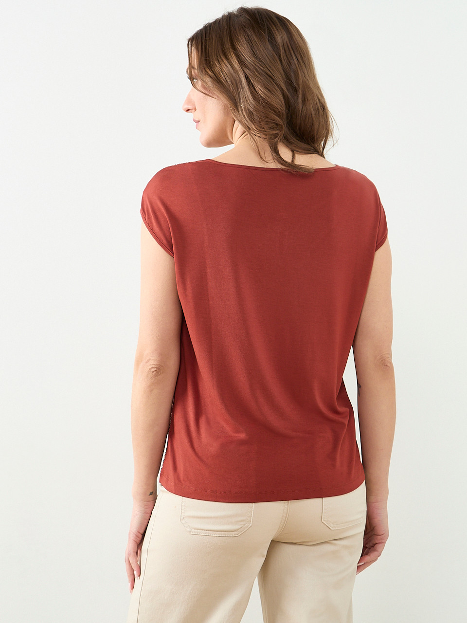 Cap Sleeve Mixed Media Hardware Top in Paisley