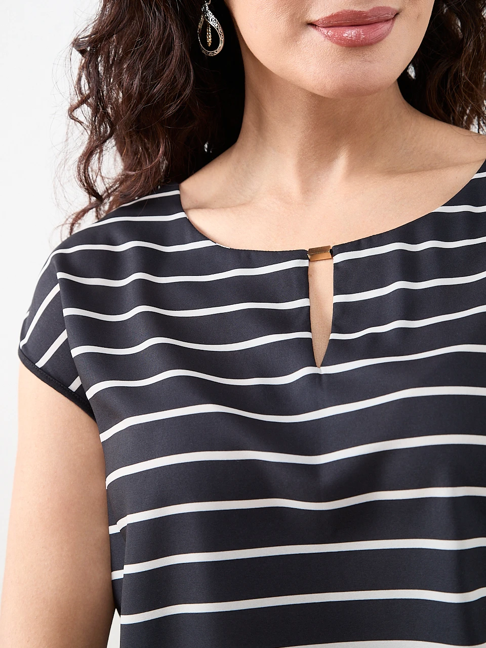 Petite Cap Sleeve Mixed Media Hardware Top in Stripe