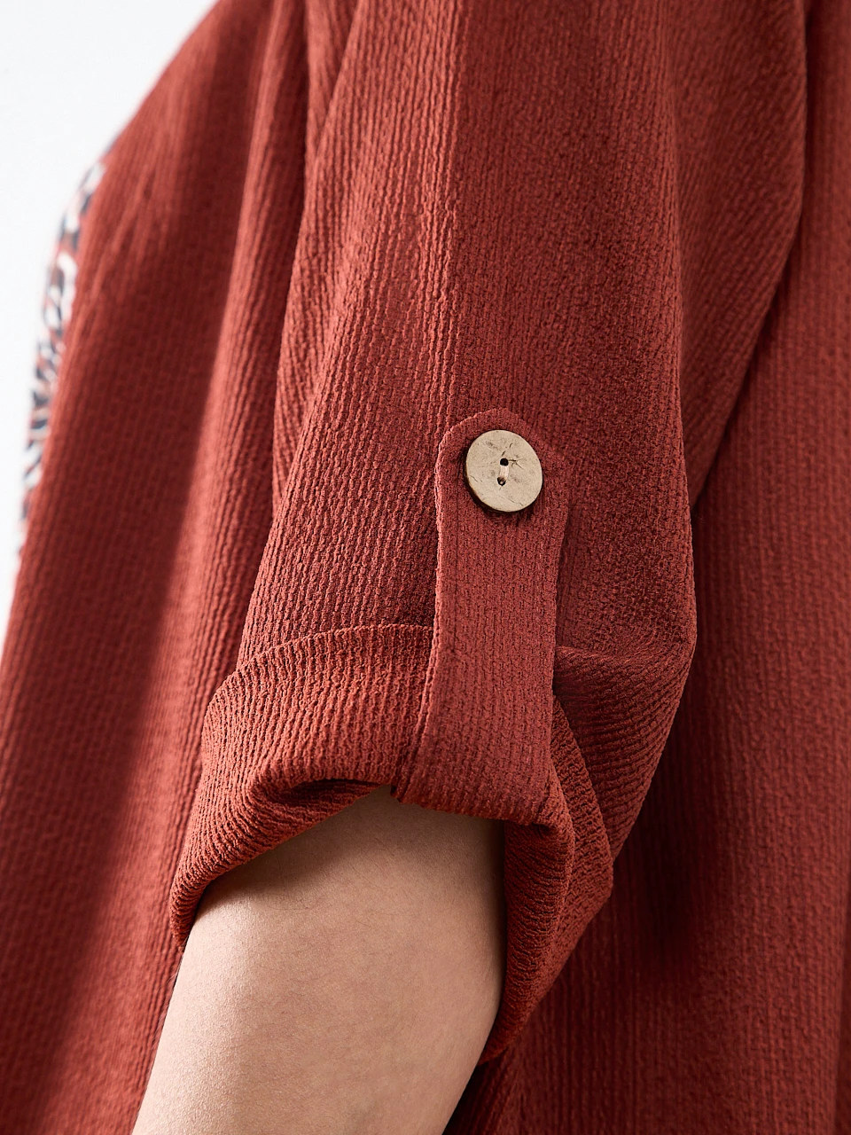 Petite Tabbed 3/4 Sleeve Cardigan in Terracotta