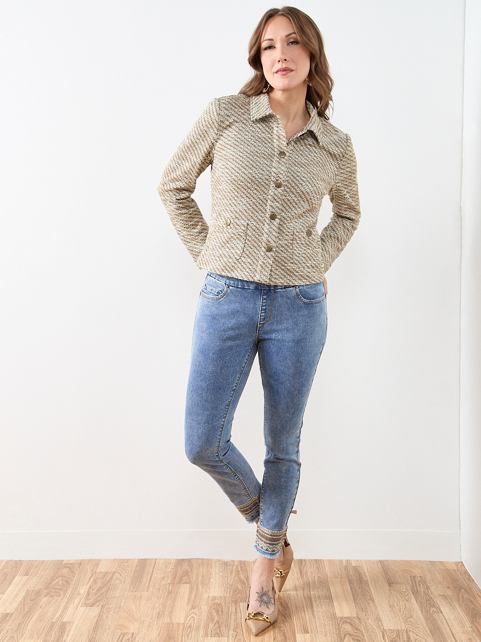 Knit Tweed Jacket in Tobacco | Cleo