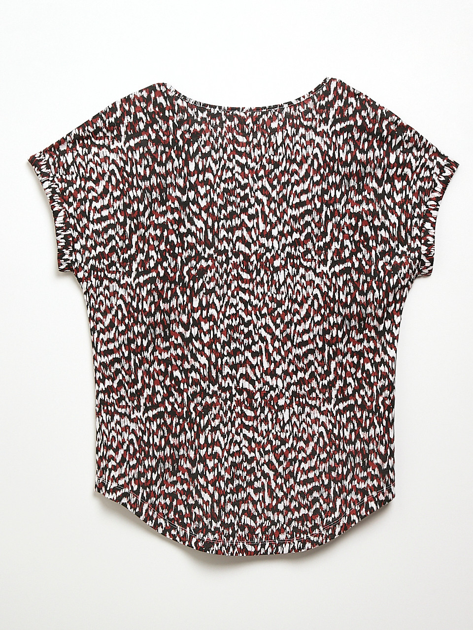 Short Cuffed Sleeve Slub Boat Neck Tee in Terracotta Abstract