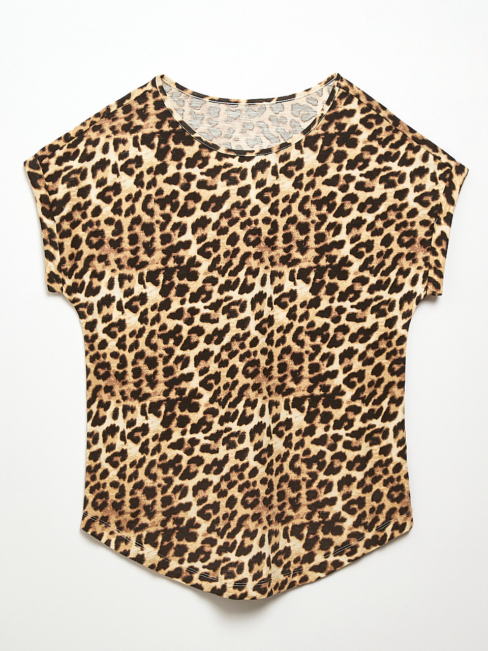 Short Cuffed Sleeve Slub Boat Neck Tee in Animal