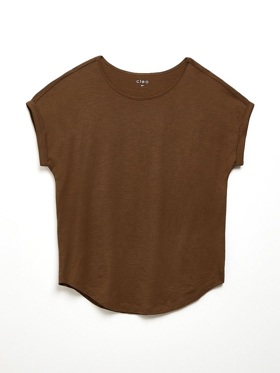 Short Cuffed Sleeve Slub Boat Neck Tee in Tobacco