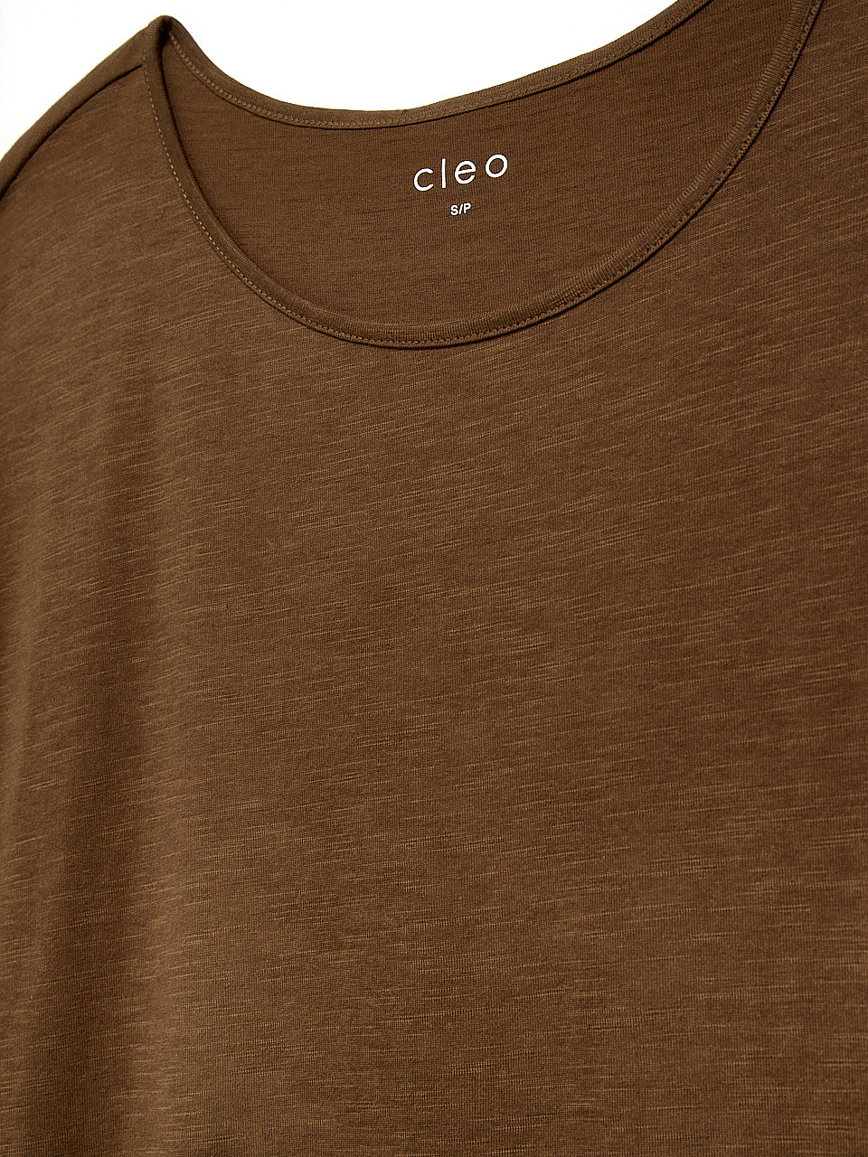 Short Cuffed Sleeve Slub Boat Neck Tee in Tobacco