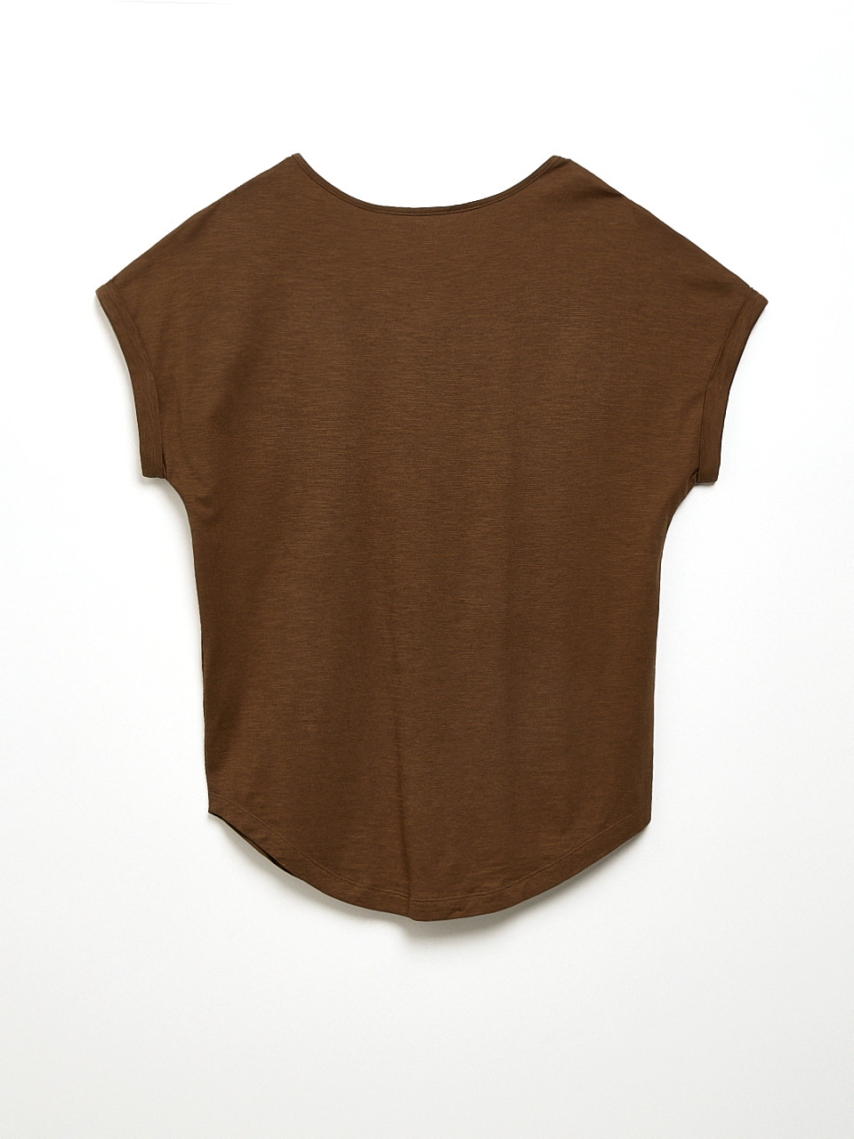Short Cuffed Sleeve Slub Boat Neck Tee in Tobacco