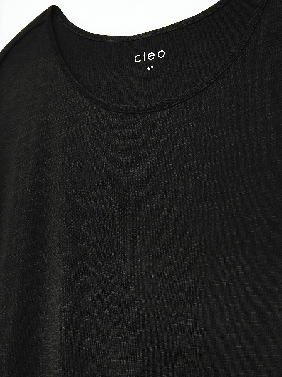 Petite Short Cuffed Sleeve Slub Boat Neck Tee in Black