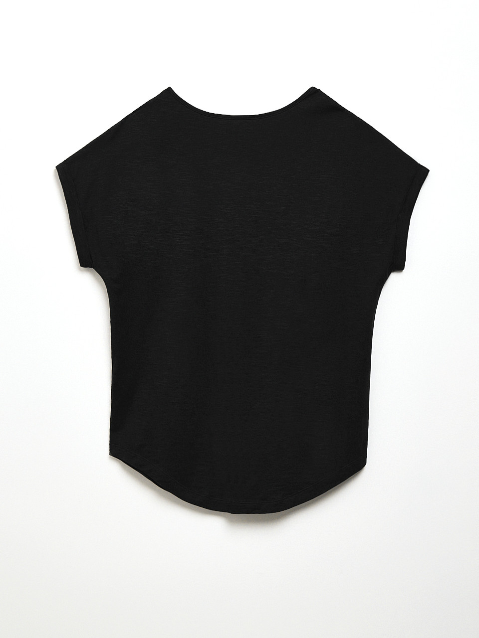 Petite Short Cuffed Sleeve Slub Boat Neck Tee in Black