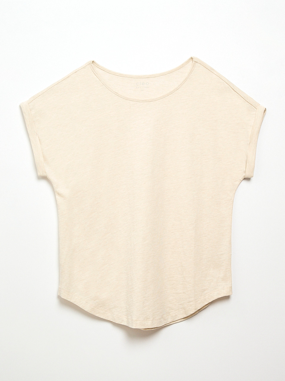Petite Short Cuffed Sleeve Slub Boat Neck Tee in Stone Mix
