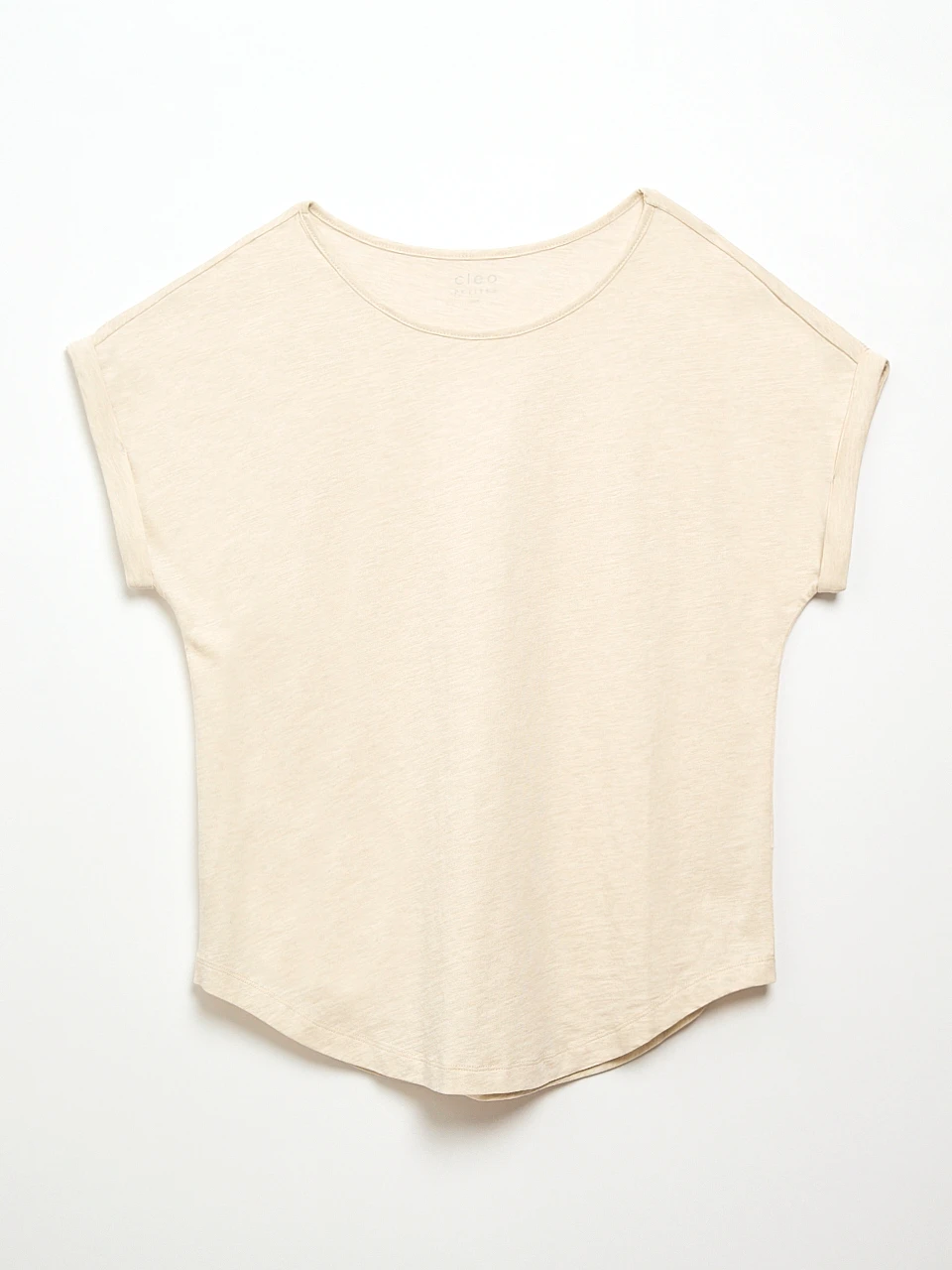 Petite Short Cuffed Sleeve Slub Boat Neck Tee in Stone Mix