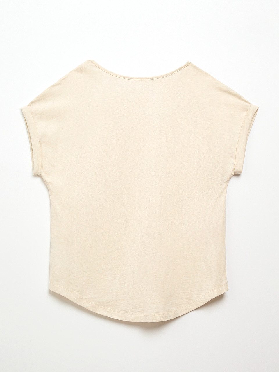 Petite Short Cuffed Sleeve Slub Boat Neck Tee in Stone Mix