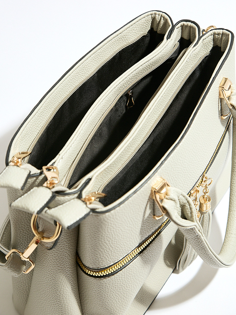 Tassle Front Handbag in Stone