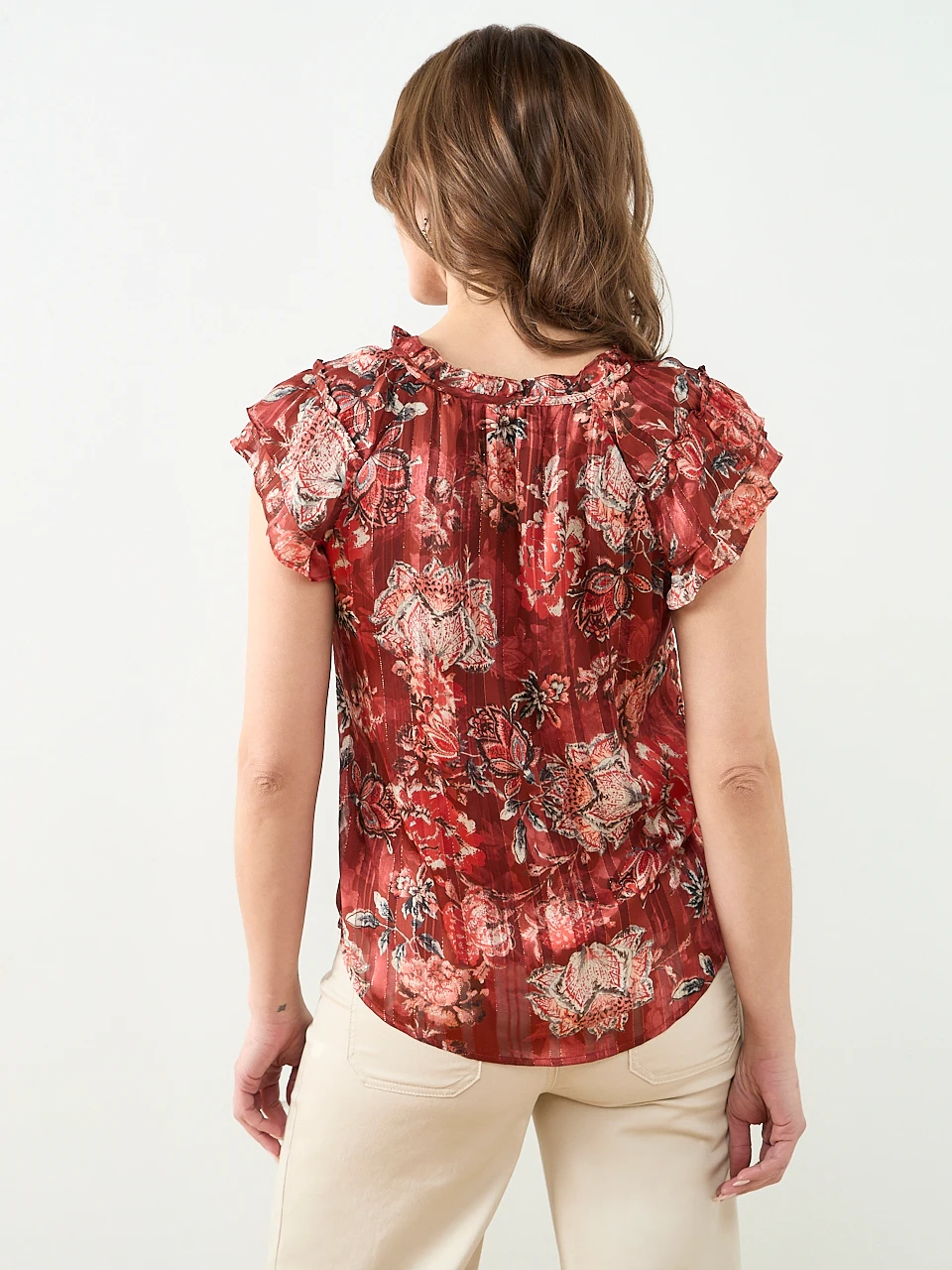 Short Sleeve Ruffle Blouse in Terracotta Floral