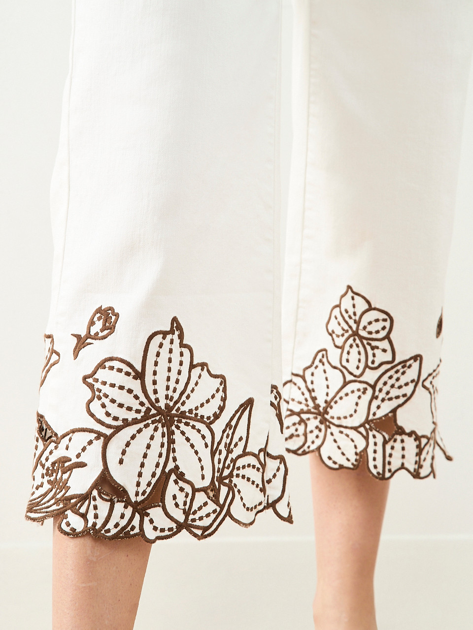 Haylie Wide Embroidered Crop Denim Jean in Ecru