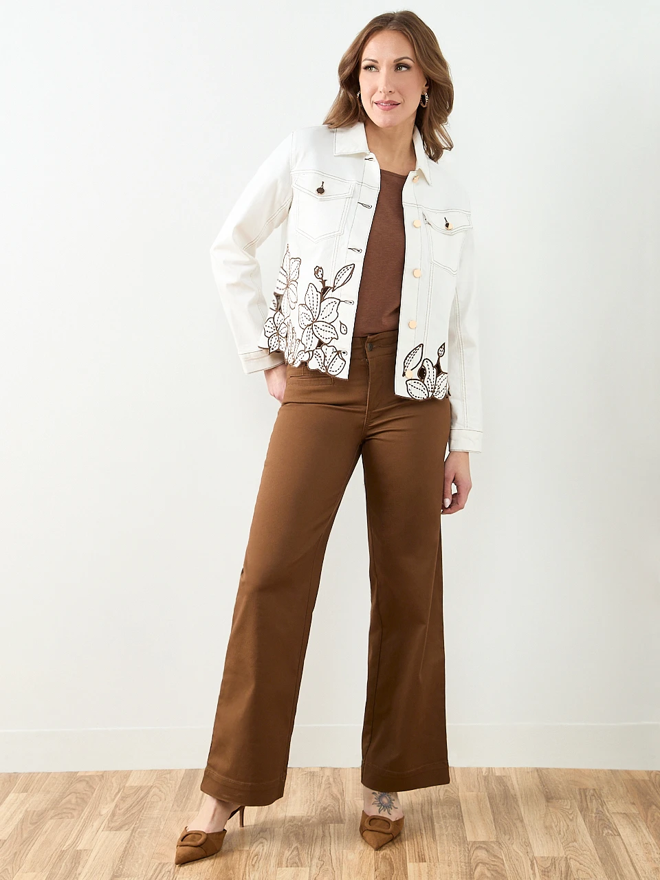 Embroidered Denim Jacket in Ecru