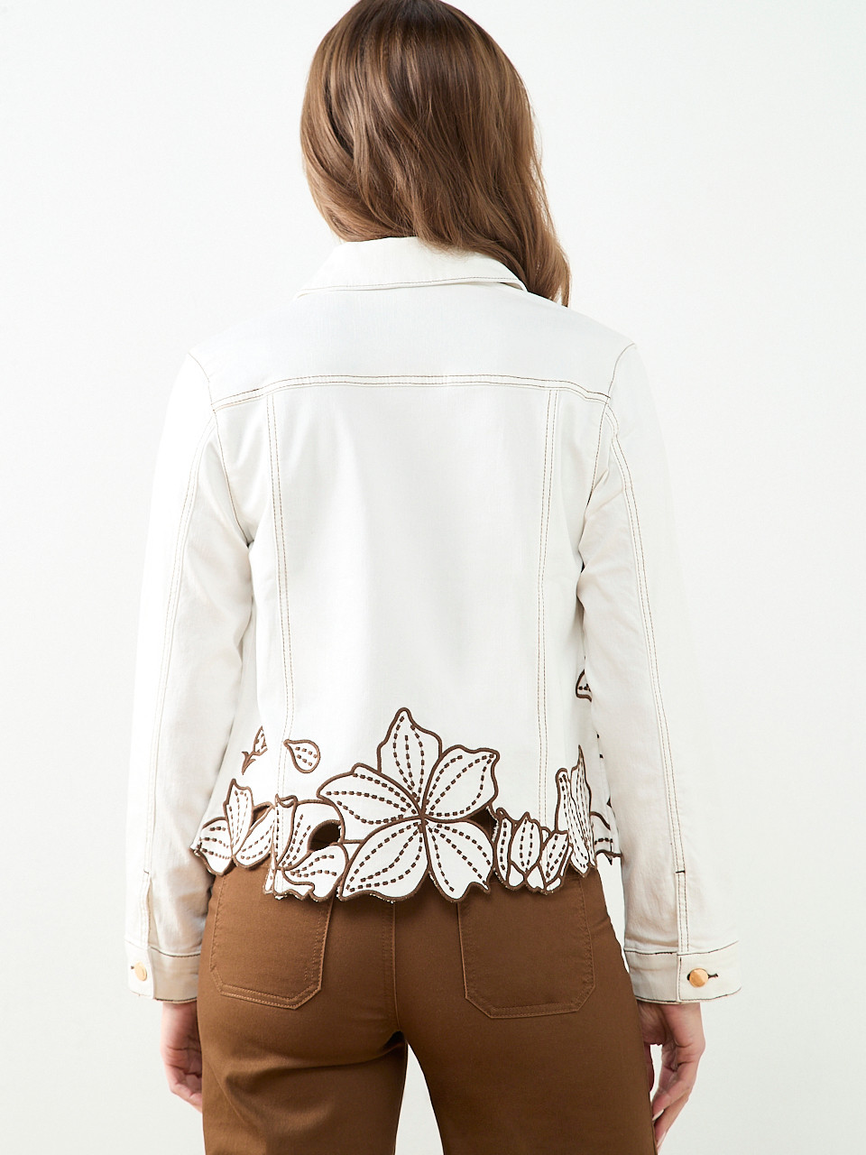 Embroidered Denim Jacket in Ecru