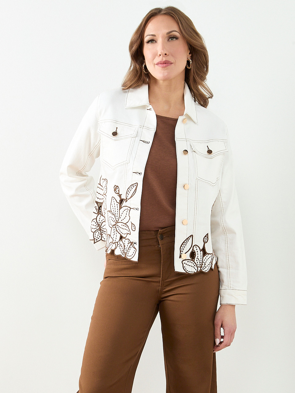 Embroidered Denim Jacket in Ecru