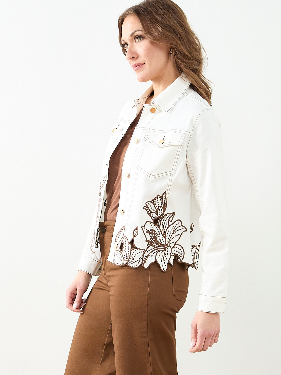 Embroidered Denim Jacket in Ecru