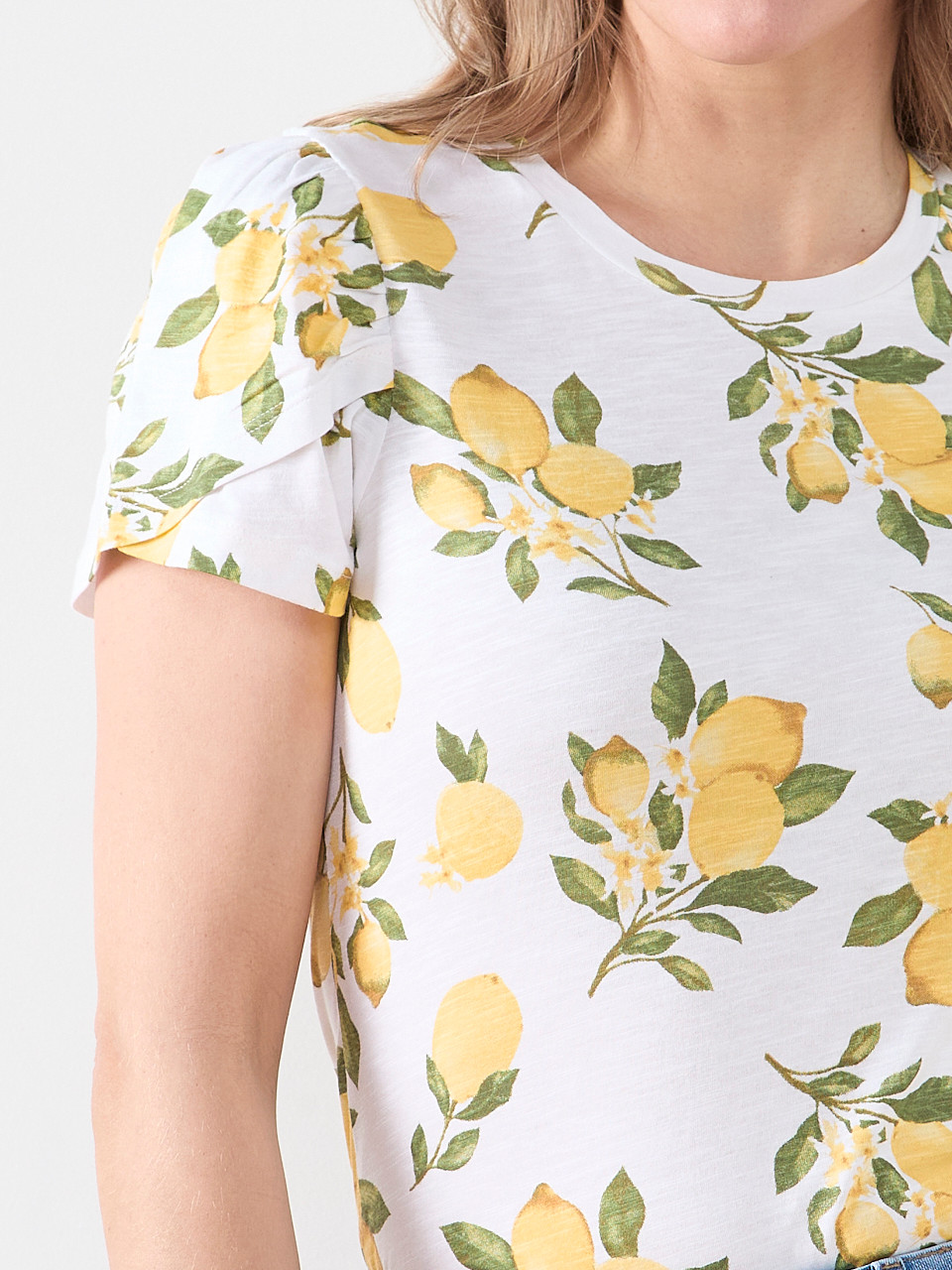 All Over Lemon Print Short Sleeve Tulip Scoop Neck Tee