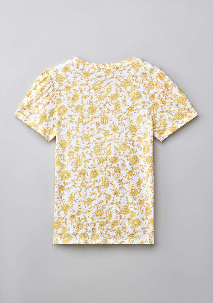 Lemon Floral Short Sleeve Tulip Scoop Neck Tee