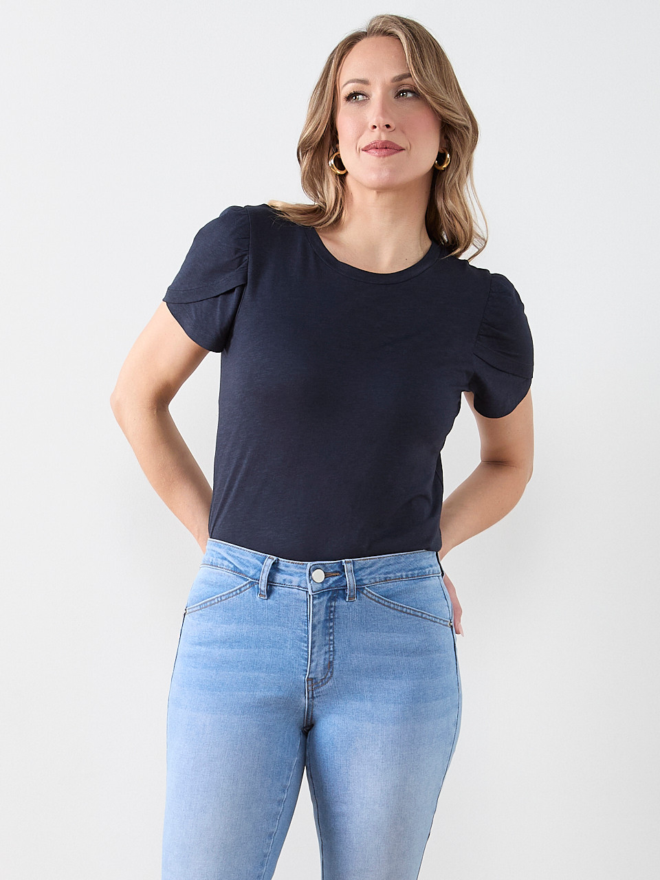Navy Short Sleeve Tulip Scoop Neck Tee