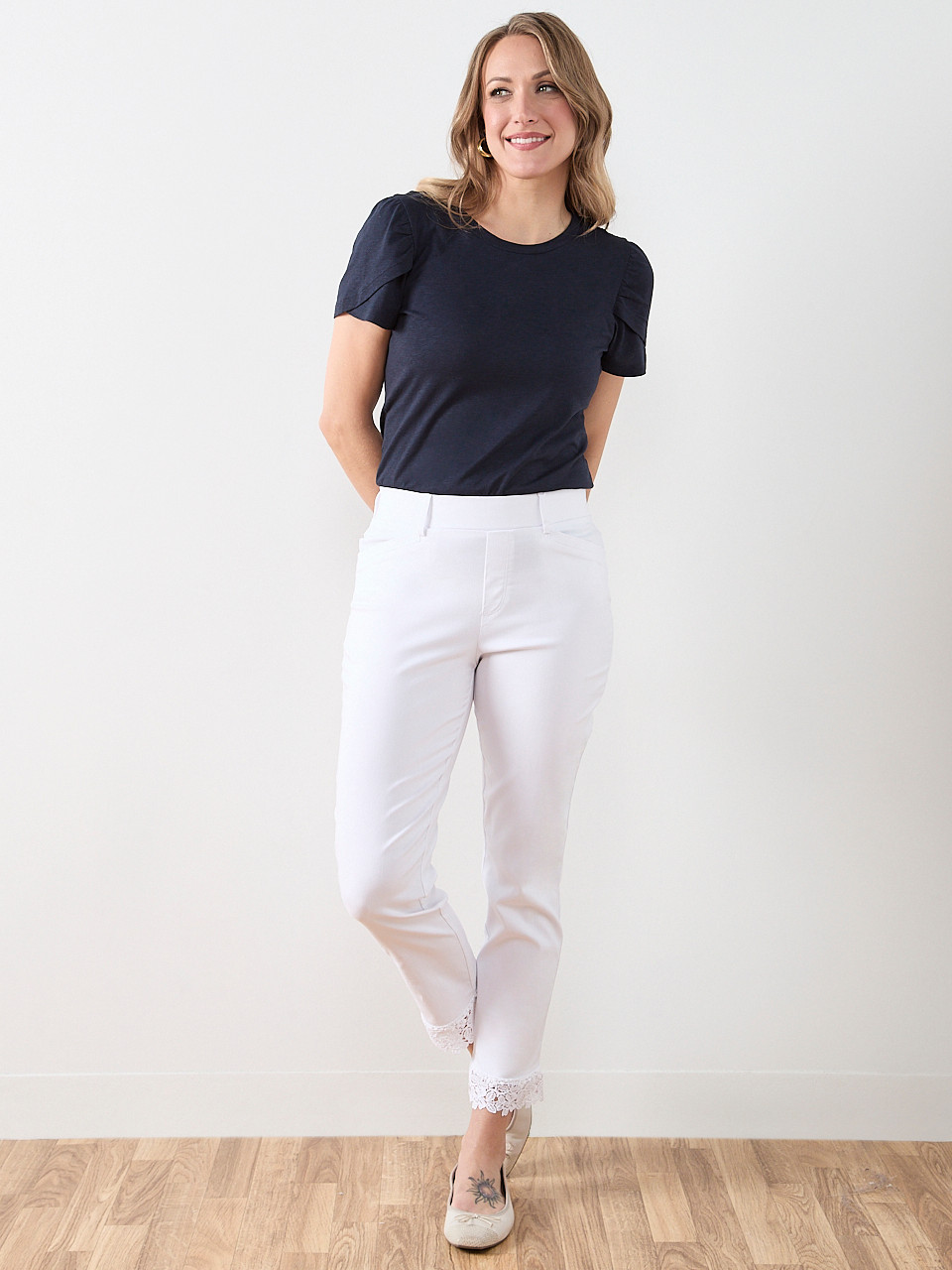 Navy Short Sleeve Tulip Scoop Neck Tee