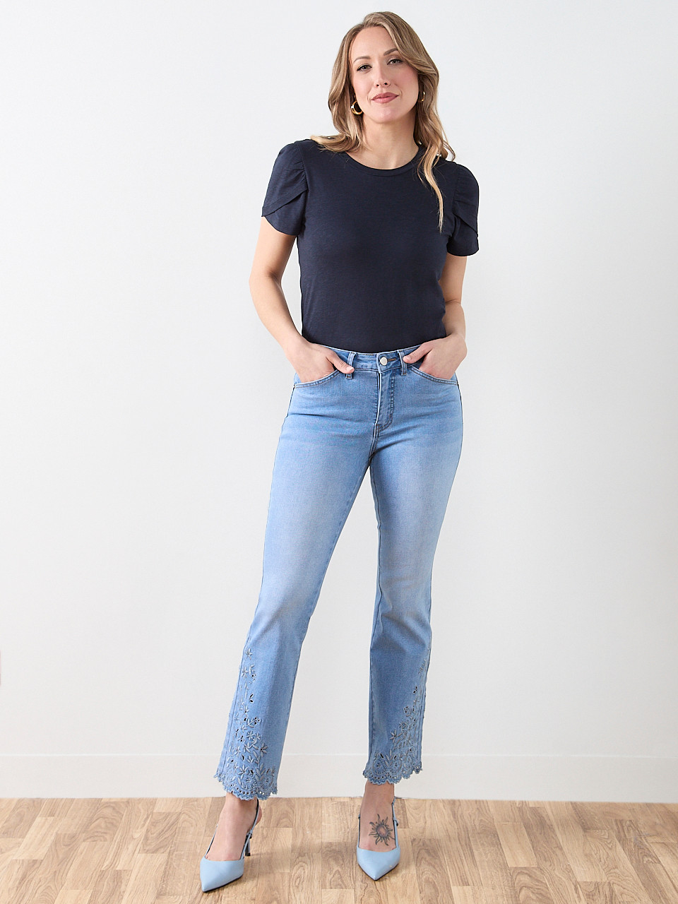 Navy Short Sleeve Tulip Scoop Neck Tee