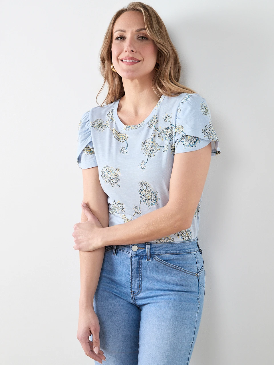 Paisley Short Sleeve Tulip Scoop Neck Tee