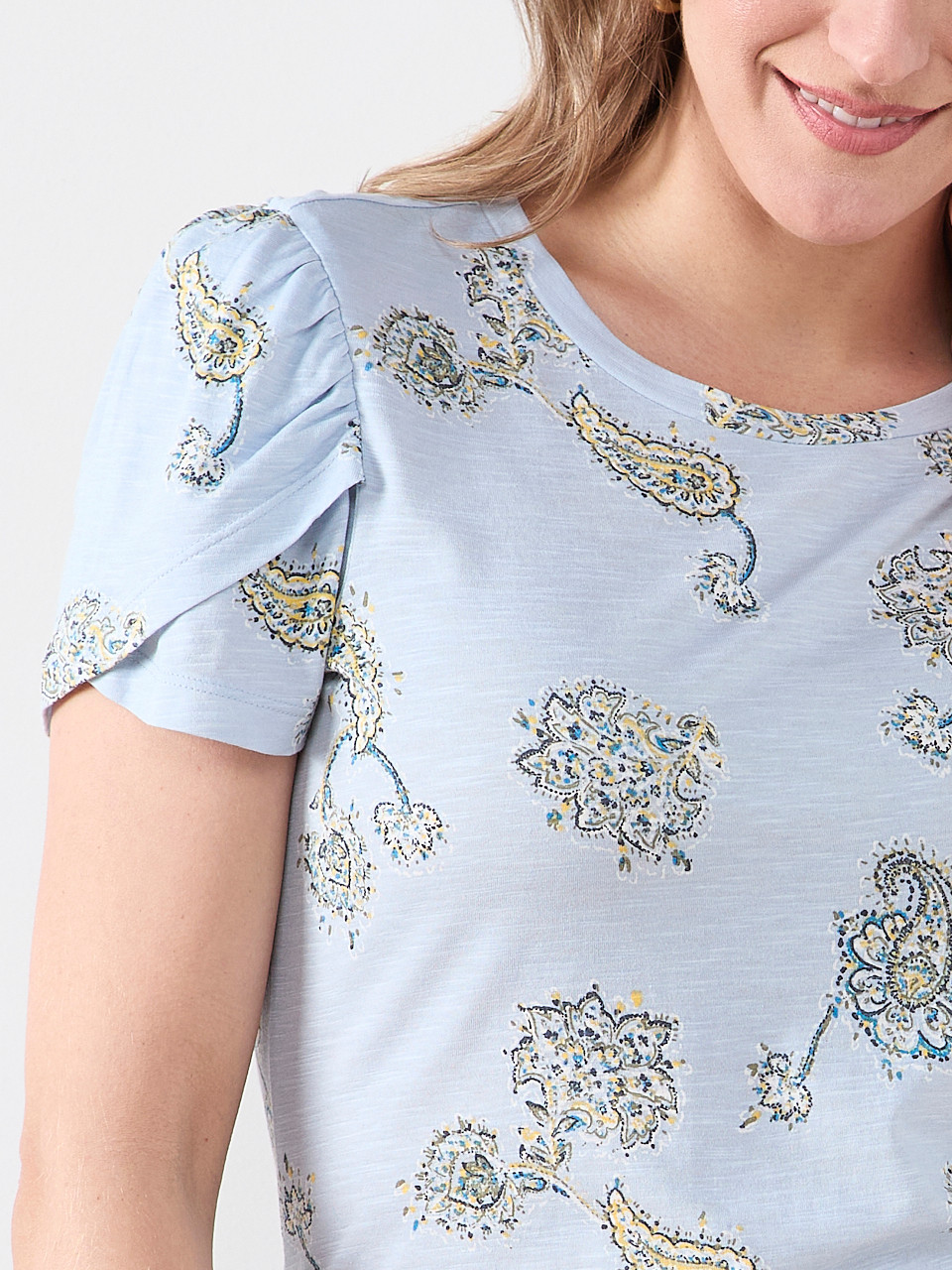 Paisley Short Sleeve Tulip Scoop Neck Tee